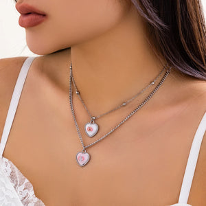 Rabbit Pattern Necklace Acrylic Heart Pendant Double Layer Jewelry