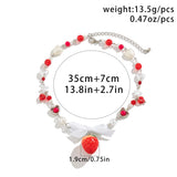 Red Strawberry Pendant Collar Necklace Gothic Y2K Heart Shaped Pearl Chain