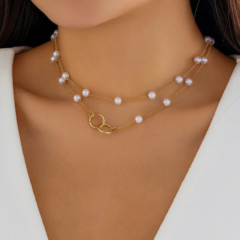 Pearl Chain Clavicle Necklace Metal Chain Jewelry