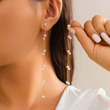 Pearl Pendant Metal Tassel Drop Earrings