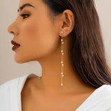 Pearl Pendant Metal Tassel Drop Earrings