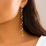 Pearl Pendant Metal Tassel Drop Earrings