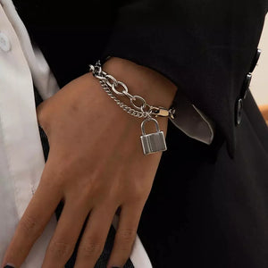 Kpop Stainless Steel Lock Pendant Bracelet Punk Chain Couple Bracelet Jewelry