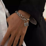 Kpop Stainless Steel Lock Pendant Bracelet Punk Chain Couple Bracelet Jewelry