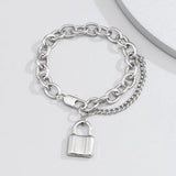 Kpop Stainless Steel Lock Pendant Bracelet Punk Chain Couple Bracelet Jewelry