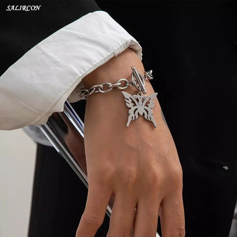 Kpop Stainless Steel Lock Pendant Bracelet Punk Chain Couple Bracelet Jewelry