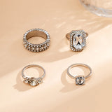 4Pcs Large Crystal Square Rhinestone Rings for Women Wedding Party