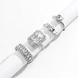 4Pcs Large Crystal Square Rhinestone Rings for Women Wedding Party
