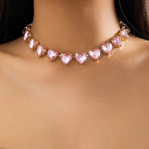 Heart Rhinestone Choker Necklace for Women
