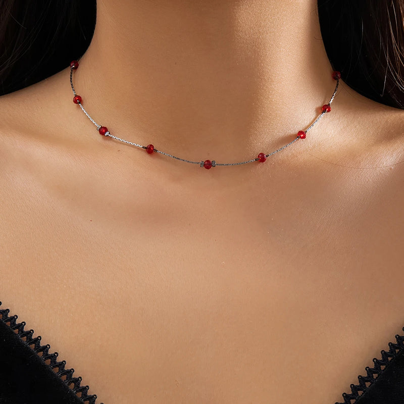 Fine Copper Chain Red Crystal Beads Choker