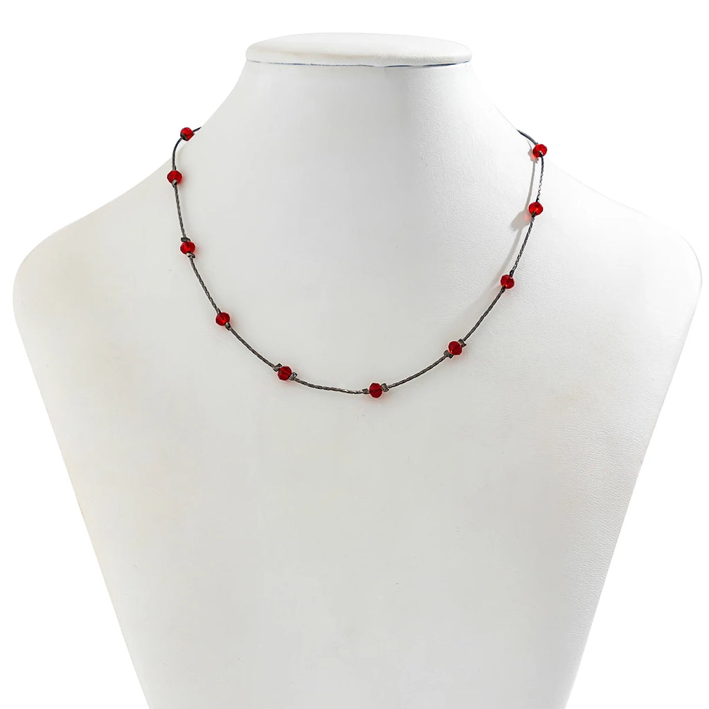 Fine Copper Chain Red Crystal Beads Choker