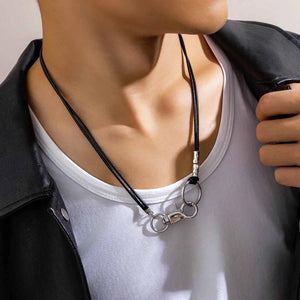 Minimalist Leather Wax Clavicle Necklace Men's Casual Metal Buckle Necklace