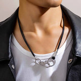 Minimalist Leather Wax Clavicle Necklace Men's Casual Metal Buckle Necklace