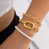 Punk Metal Chain & Pearl Bracelet Set Bohemian Jewelry