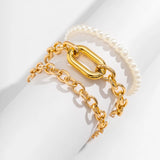 Punk Metal Chain & Pearl Bracelet Set Bohemian Jewelry