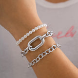 Punk Metal Chain & Pearl Bracelet Set Bohemian Jewelry