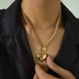 Punk CCB Hollow Heart Pendant Choker Necklace for Men