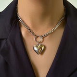 Punk CCB Hollow Heart Pendant Choker Necklace for Men