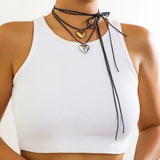 Punk CCB Metal Double Heart Pendant Necklace