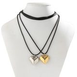 Punk CCB Metal Double Heart Pendant Necklace