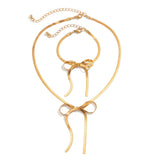 Vintage Bow Pendant Choker Necklace Punk Flat Snake Chain Short Necklace