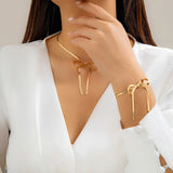 Vintage Bow Pendant Choker Necklace Punk Flat Snake Chain Short Necklace