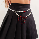 Punk Pearl Double Layer Waist Chain Gothic Red Crystal Bead Pendant Belly Chain