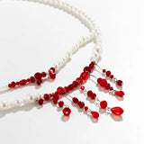 Punk Pearl Double Layer Waist Chain Gothic Red Crystal Bead Pendant Belly Chain