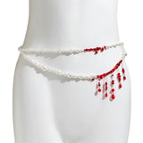 Punk Pearl Double Layer Waist Chain Gothic Red Crystal Bead Pendant Belly Chain