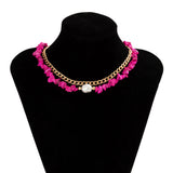 Punk Metal Chain Stone Beads Short Necklace for Women