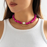 Punk Metal Chain Stone Beads Short Necklace for Women