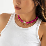 Punk Metal Chain Stone Beads Short Necklace for Women
