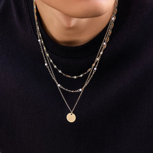 Punk Metal Circular Pendant Necklace Men's Layer Metal Chain Necklace