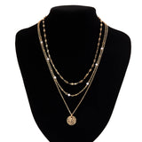 Punk Metal Circular Pendant Necklace Men's Layer Metal Chain Necklace