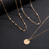 Punk Metal Circular Pendant Necklace Men's Layer Metal Chain Necklace