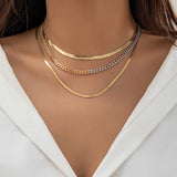 Punk Flat Snake Chain Necklace Layered Choker Statement Jewelry