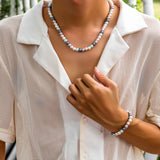 Punk Glass Pearl Chain Necklace for Men Party Jewelry