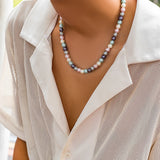 Punk Glass Pearl Chain Necklace for Men Party Jewelry