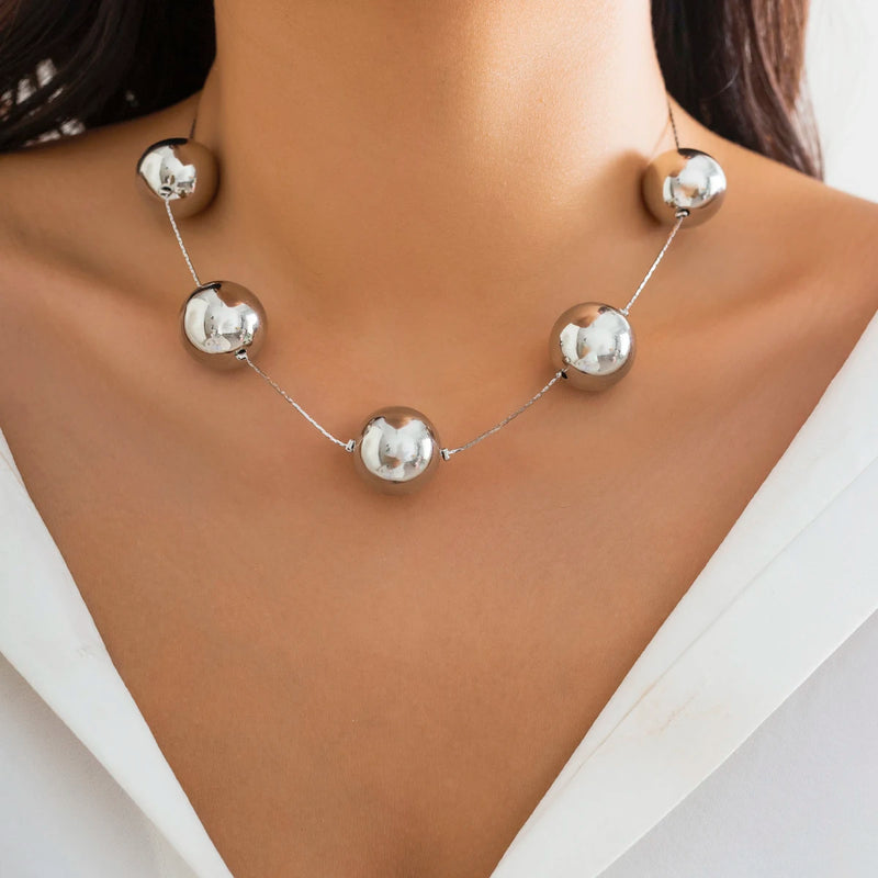 Punk Metal Big Ball Bead Chain Necklace Gothic Aesthetic Choker Women's Jewelry