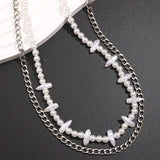 Punk Metal Chain Necklace Baroque Spike Pearl Chain Necklace