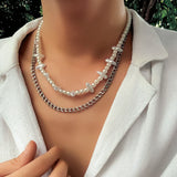 Punk Metal Chain Necklace Baroque Spike Pearl Chain Necklace