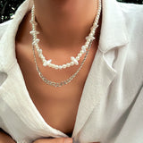 Punk Metal Chain Necklace Baroque Spike Pearl Chain Necklace