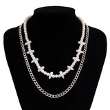 Punk Metal Chain Necklace Baroque Spike Pearl Chain Necklace