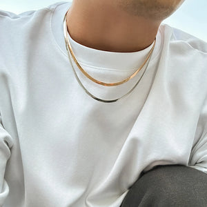 Punk Flat Snake Chain Necklace Double Layer Choker