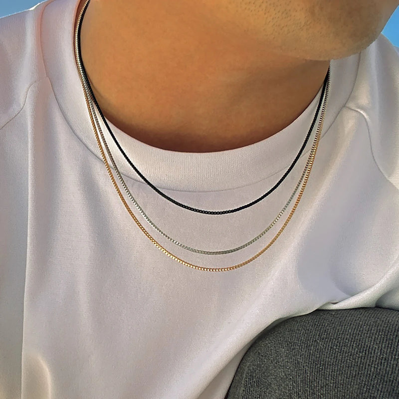 Punk Layered Box Chain Necklace Men's Clavicle Statement Jewelry