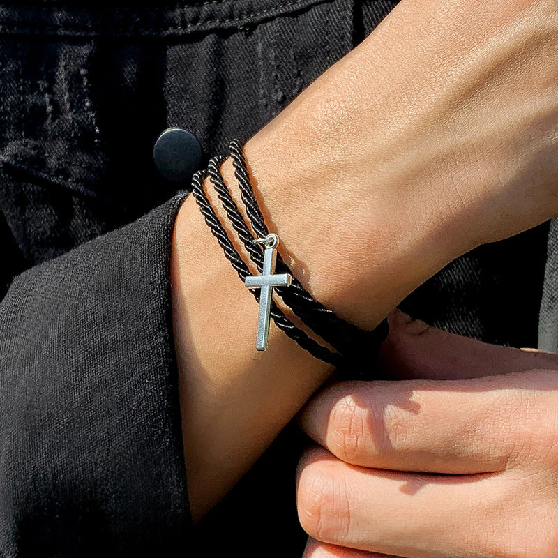 Multi-layer Rope Chain Bracelet Cross Pendant Bracelet