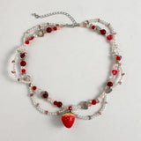 Strawberry Necklace Gothic Pearls Y2K Necklace Choker Glass Beaded Women's Neck