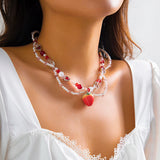 Strawberry Necklace Gothic Pearls Y2K Necklace Choker Glass Beaded Women's Neck