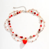 Strawberry Necklace Gothic Pearls Y2K Necklace Choker Glass Beaded Women's Neck