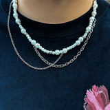 Pearl Acrylic Ball Necklace Metal Tassel Pendant Choker Men's Jewelry